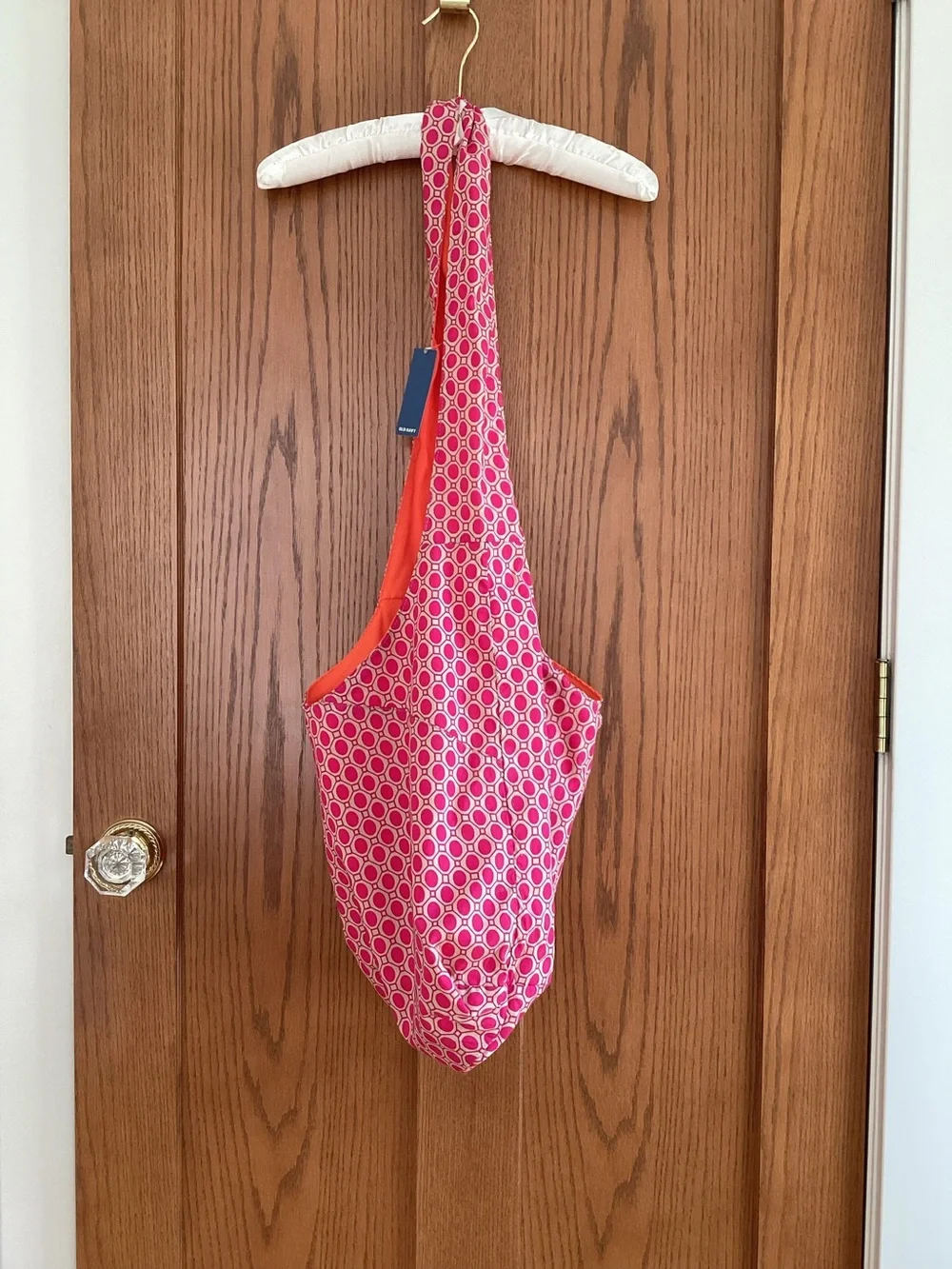 Old Navy Pink Geometric Fabric Hobo Shoulder Bag with Orange Lining NWT